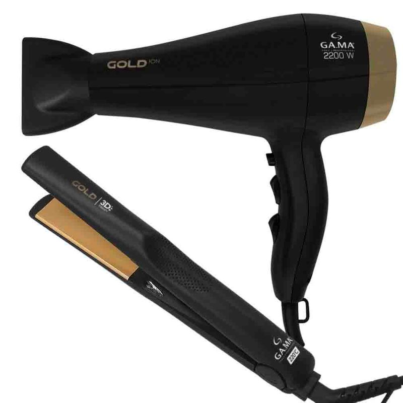 Kit-Prancha-E-Secador-De-Cabelo-Gold-127V